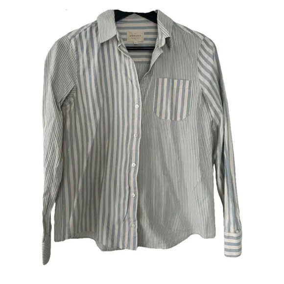 Sezane Blue White Striped Cotton Button Down Shirt Size 36 Long Sleeve Pocket